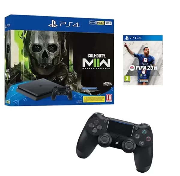PLAYSTATION 4 SLIM 500 GO + JEU CALL OF DUTY MODERN WARFARE II PS4+ MANETTE PS4 + JEU FIFA23 PS4